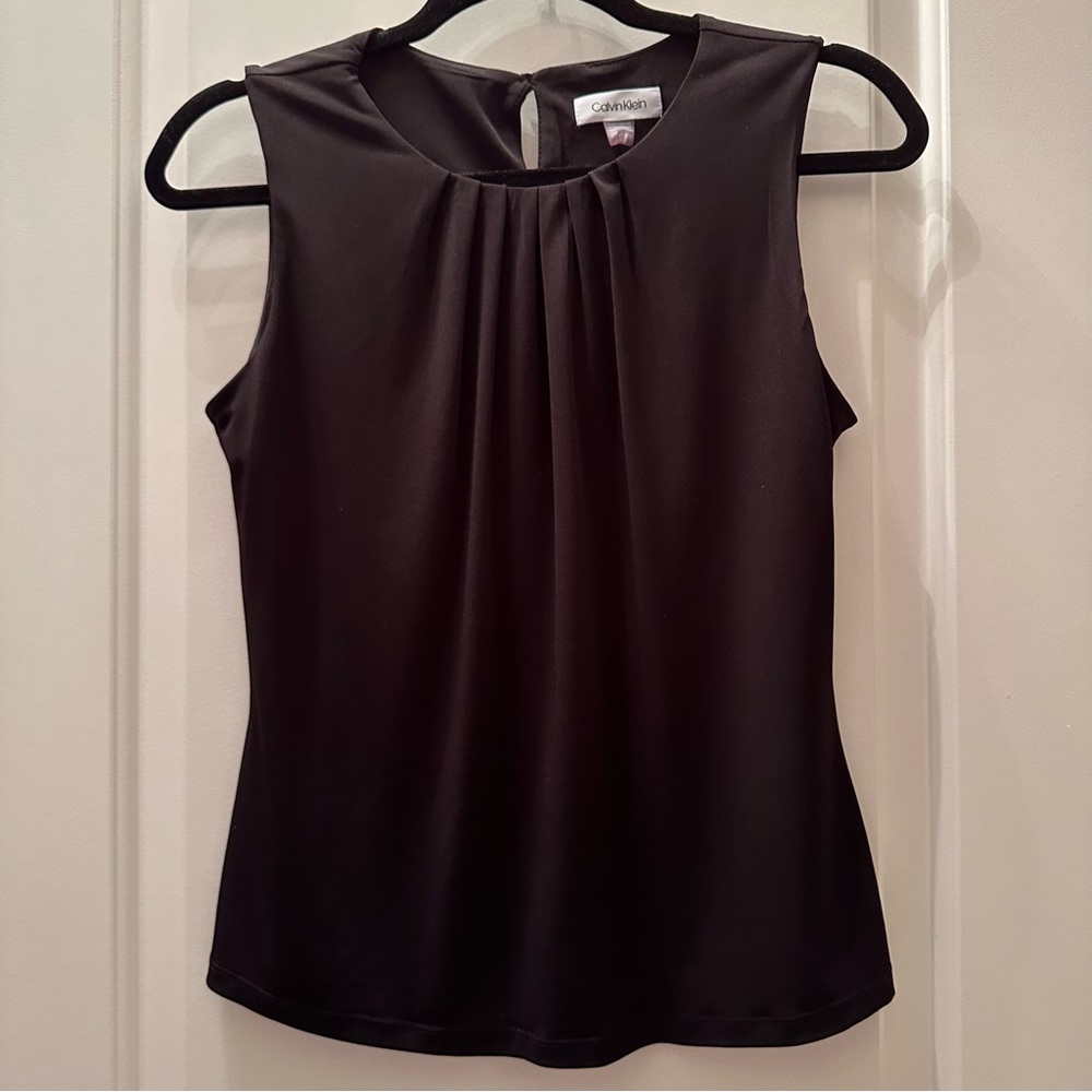 Calvin Klein Petite Pleated Neck Blouse
